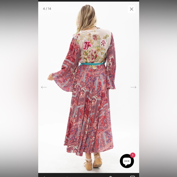 NWT Aratta Silent Journey Magical Creature Dress Sz S Embroidered Linen Coral - Picture 9 of 16